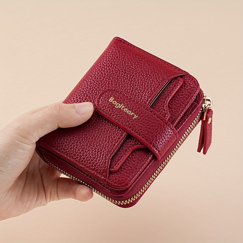 New Style Solid Color Wallet with Lychee Texture, Multiple Card Slots, Small Women'S Bag, Thickened Korean Version, Fashionable And Compact Coin Purse for Women.