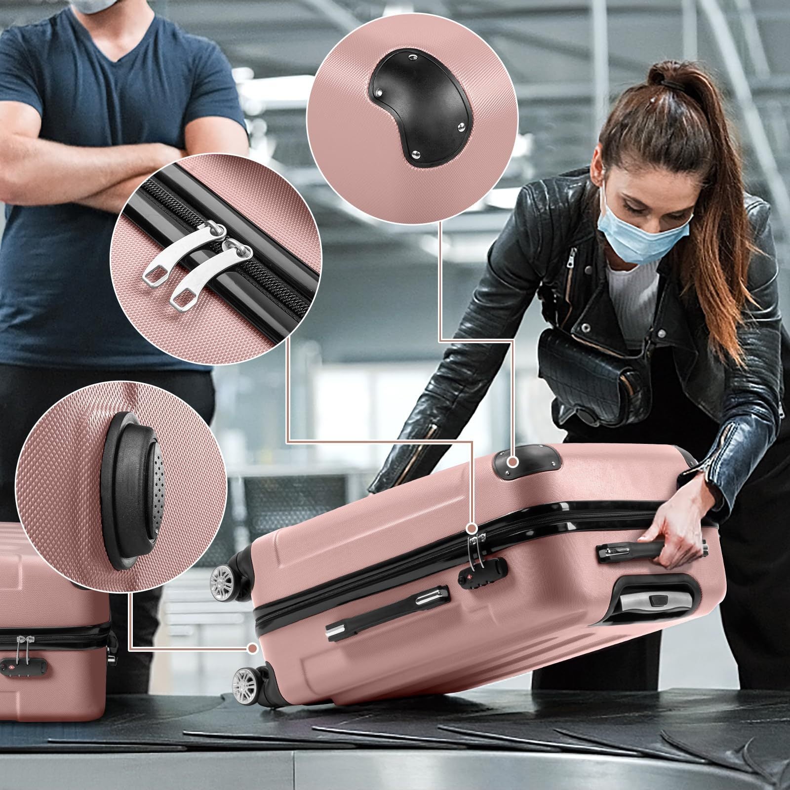 Luggage Set of 3 Hardside Carry on Suitcase Sets with Spinner Wheels & TSA lock, Portable Lightweight ABS Luggages for Travel, Business