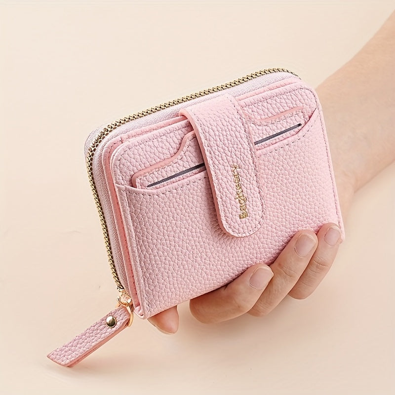 New Style Solid Color Wallet with Lychee Texture, Multiple Card Slots, Small Women'S Bag, Thickened Korean Version, Fashionable And Compact Coin Purse for Women.