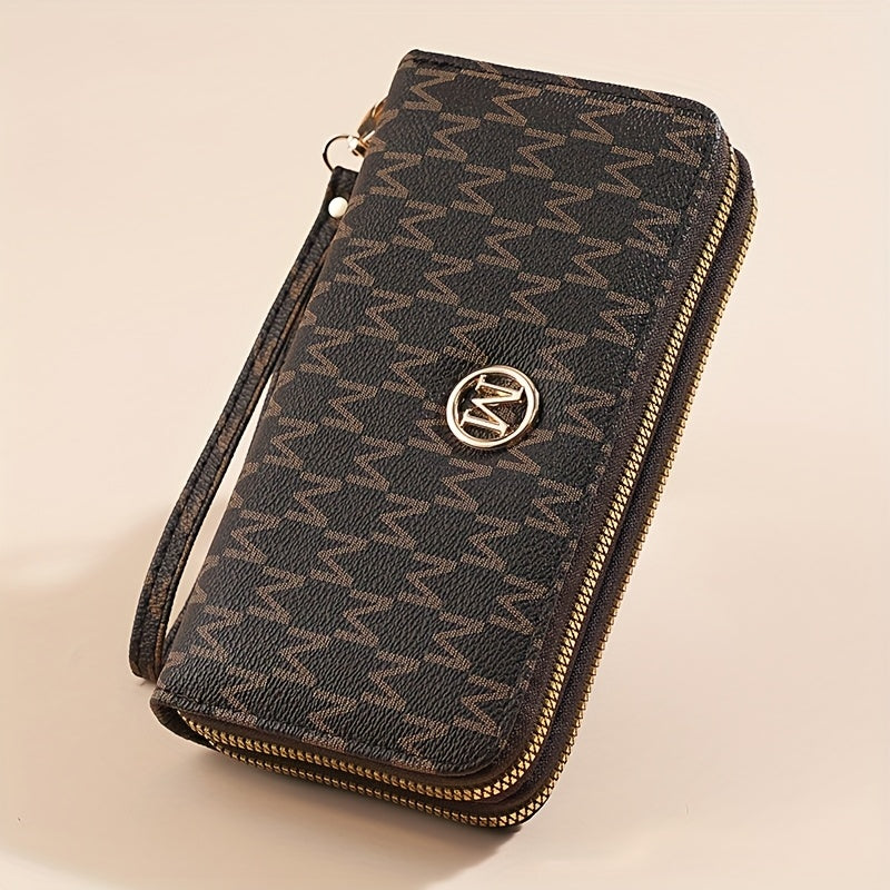 Vintage Wallet Vintage Women's Wallet | Tri-Fold Zipper Closure with Woven Pattern & Golden-Tone 'M' Logo, Includes Wrist Strap & Multiple Card Slots for Everyday Use, Versatile Cardholder - Textured Accessory, Cute Wallet