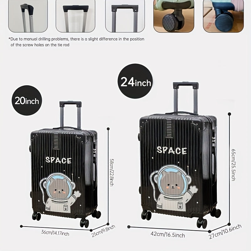 Fashion Graffiti 24-Inch Large Capacity Luggage with Spinner Wheels, TSA Lock, and Retractable Iron Handle - Durable PC+ABS Hard Shell, Zipper Closure, Black\u002FWhite