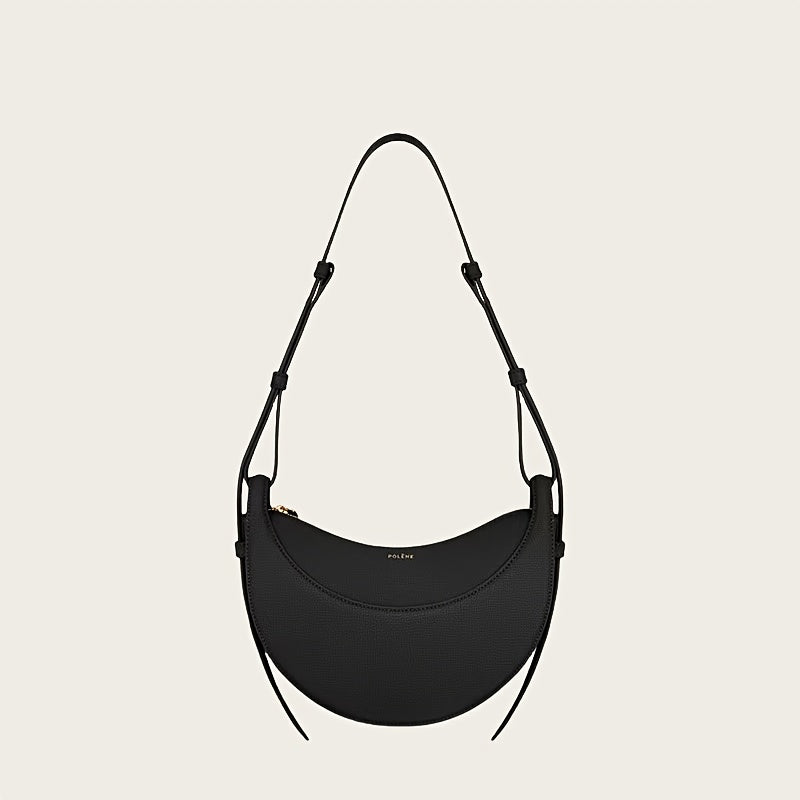 2025 New Crescent Saddle Bag - Niche Design Women's Crossbody Bag with Adjustable Strap, Zipper Closure & Polyester Lining, Available in White\u002FBrown\u002FBlack, Suitable for Casual and Formal Occasions, Smooth Texture Handbag