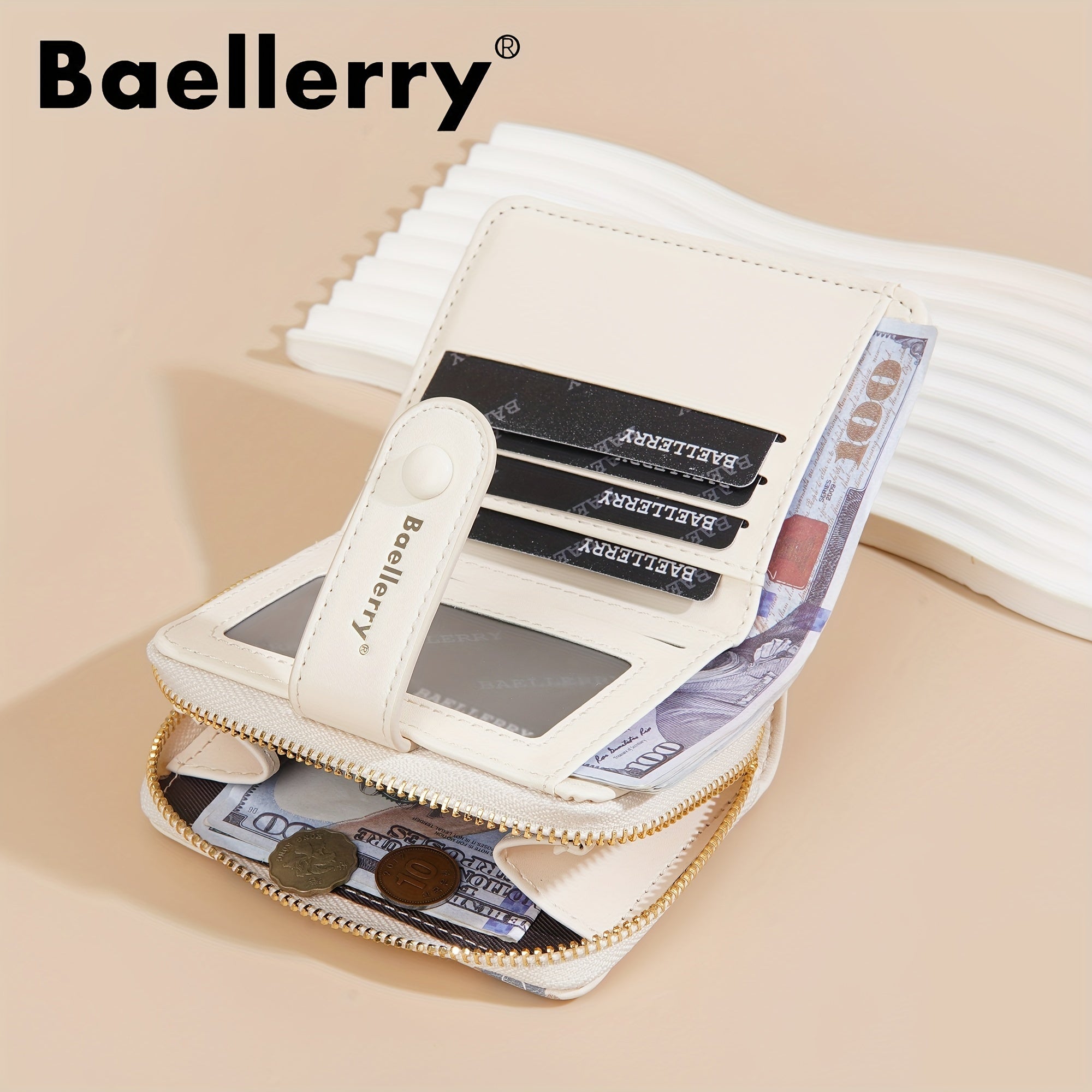 baellerry 1pc Mini Women's Wallet Short Style Bear Cartoon Print Button Credit Card Card Bag Zipper Coin Purse