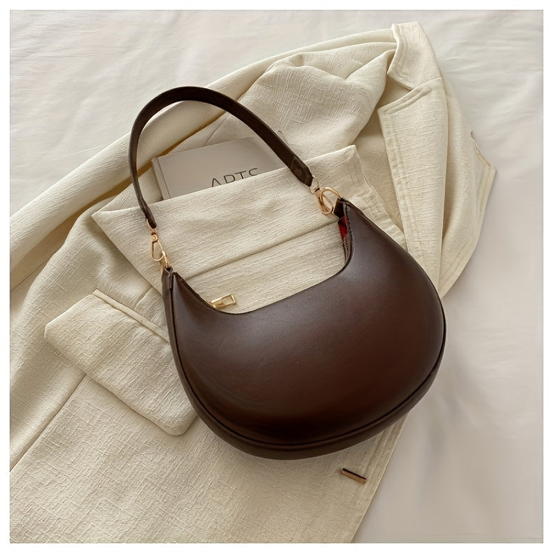 Stylish Retro Half-Moon Women'S Shoulder Bag, Zipper Closure, Fixed Strap, Cream\u002FWhite, Perfect for Daily Commute & Travel, Travel Accessory | Minimalist Design | Bag, Small Crossbody Bag