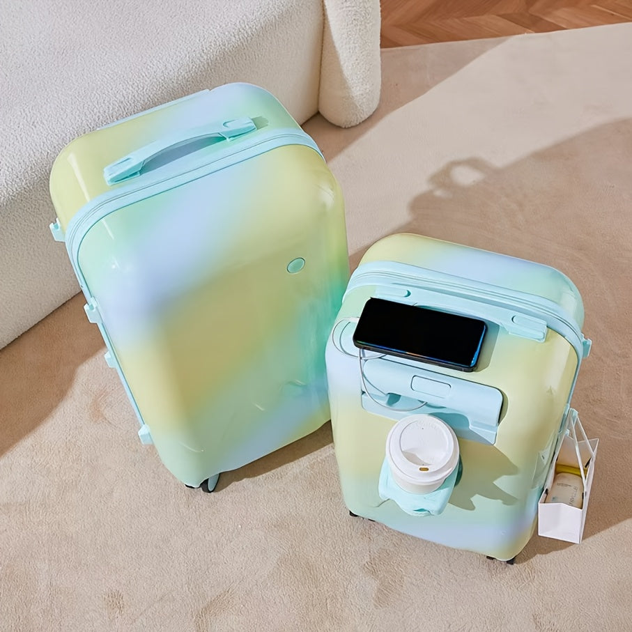 20-Inch ABS+PC Hardshell Spinner Carry-On Luggage with Iron\u002FAluminum Alloy Telescoping Handle, USB Port, Cup Holder, and Combination Lock for Business and Travel