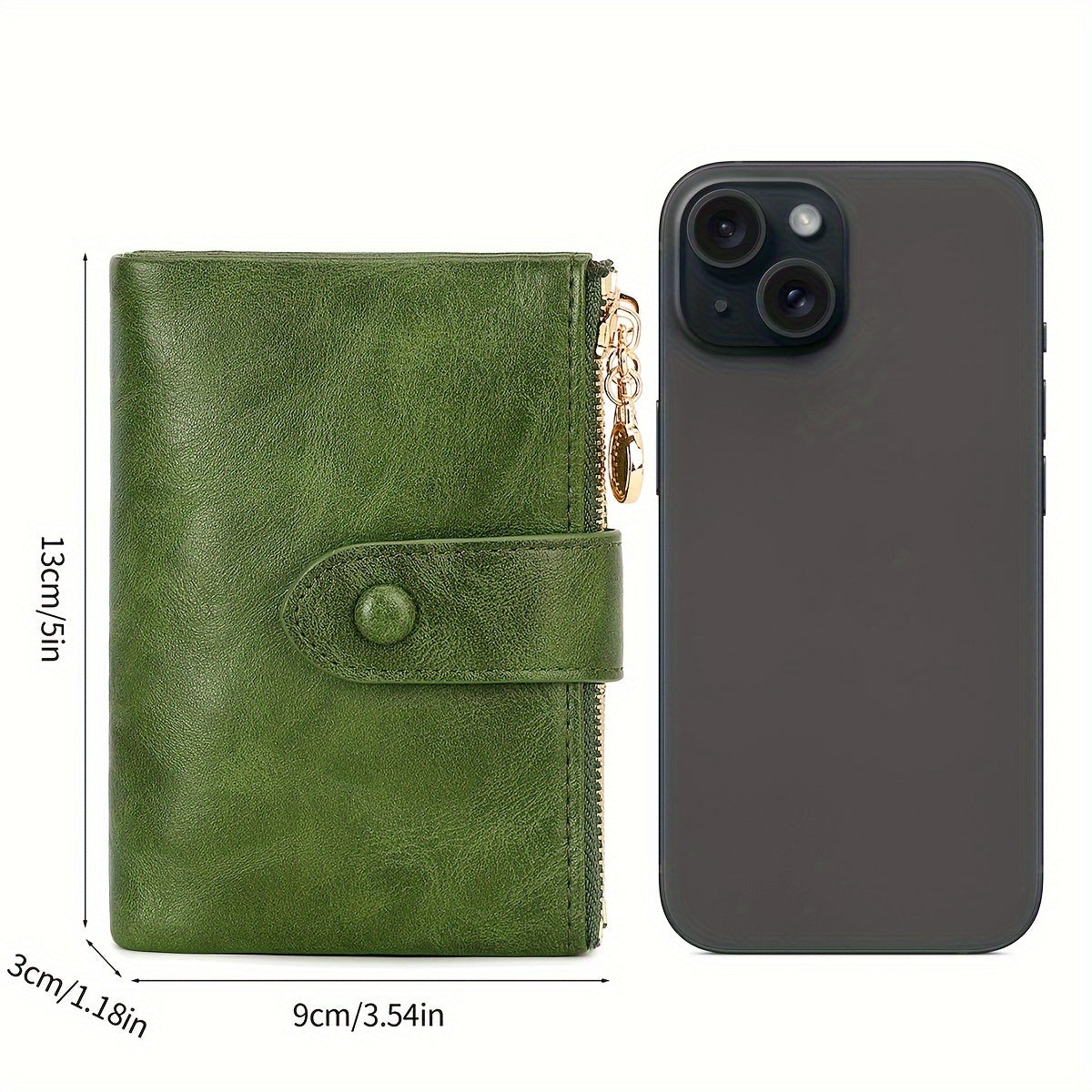 Three-Fold Retro Wallet with RFID Blocking, Multiple Card Slots, Button and Magnetic Snap Closures