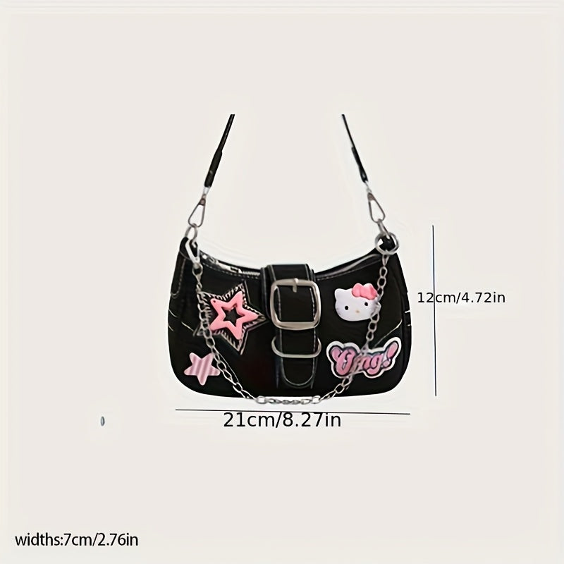 1pc Sanrio Hello Kitty Fashion Synthetic Synthetic Leather Crescent Underarm Bag - Lightweight and Compact, Cartoon Anime Pattern Printing Design, Belt Buckle Design, Anti-theft and Anti-theft, Perfect Birthday Gift, Wallet