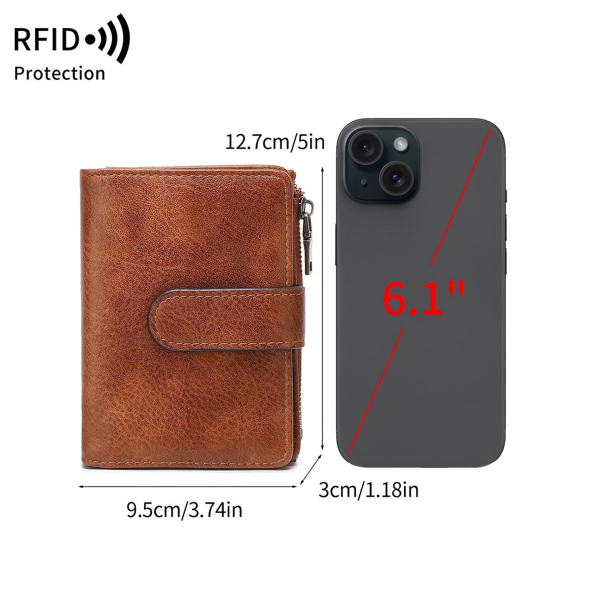 RFID Anti-Theft Wallet Multi-Carat RFID Anti-Theft Wallet - Retro Short Wallet, Solid Color Bifold Coin Purse, Women's Credit Card Holder