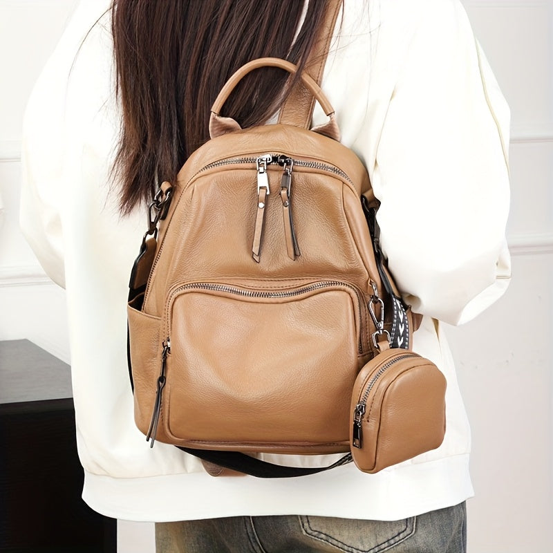 Women'S Casual Blue Leather Backpack with Adjustable Strap, Zipper Closure, and Front Zipper Pocket - Durable, Anti-Scratch Finish, Large Capacity Shoulder and Crossbody Bag, Casual Backpack | Adjustable Strap Bag | Zippered Closure, Backpack