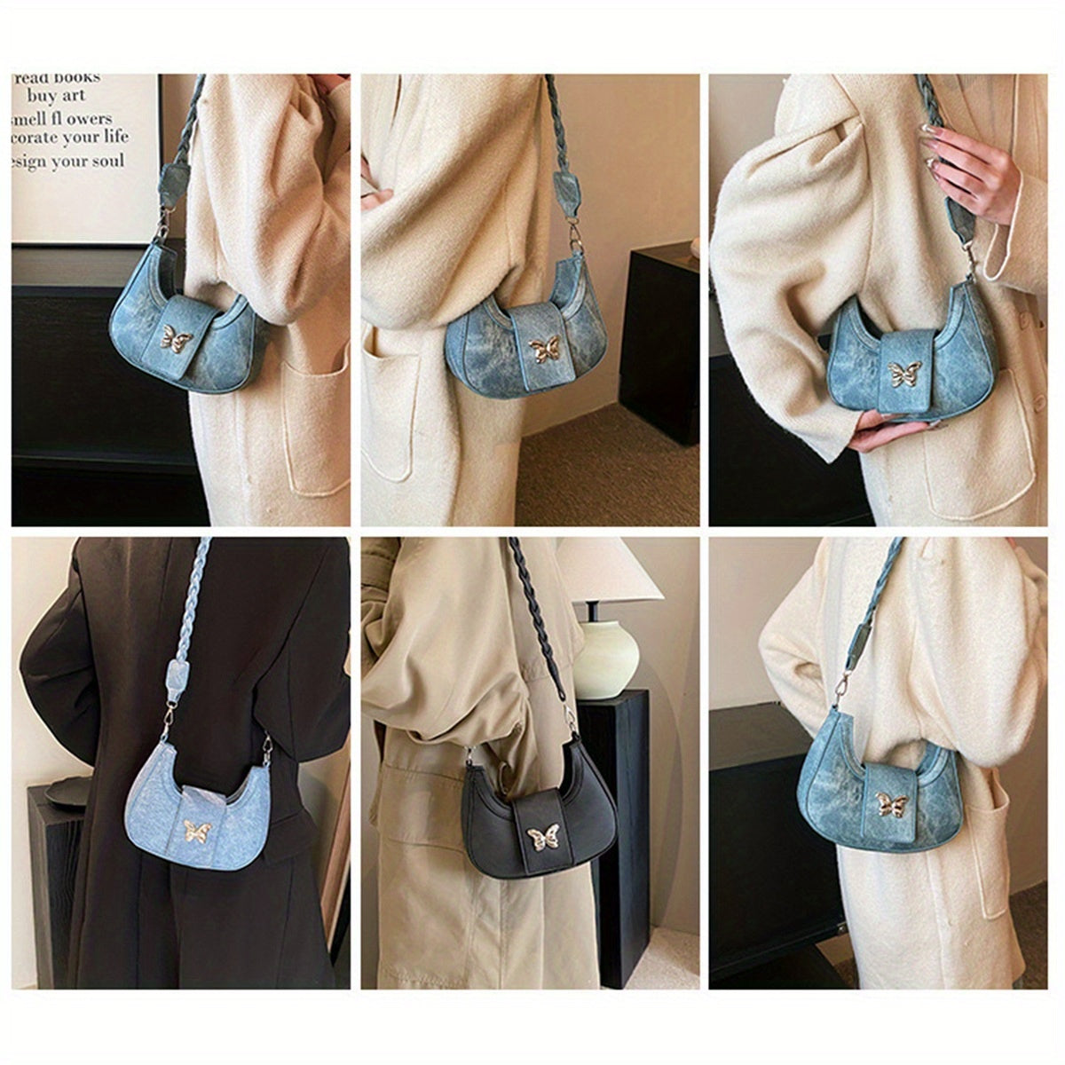 Butterfly Crescent Bags for Women Trendy Shoulder Purse Small Crossbody Bag for Office Travel Party