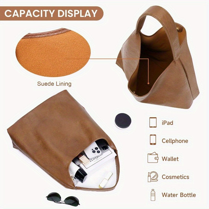 Tote Bag Hobo Handbags for Women Soft Vegan Faux Leather Shoulder Bags Slouchy Tote Purses for Work Shopping