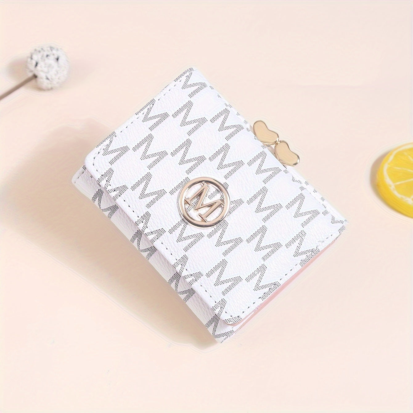 Elegant Mini Trifold Wallet - Stylish Letter Print, Snap Closure, Multiple Card Slots for Women (Available in Pink, White, Black, Dark Brown)