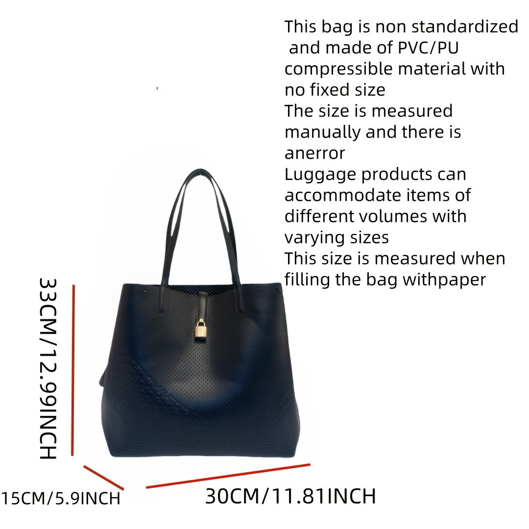 Women's Large Tote Bag - Retro Handbag with Magnetic Closure, Spacious Structured Design & PVC Lining, Beige & Golden-Tone Accents, Durable Versatile Shoulder Bag for Everyday Use