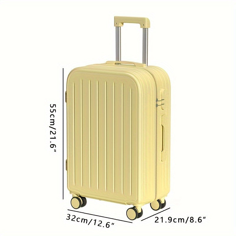1pc 18-inch Mini Women's Luggage, Yellow Carry-on Suitcase with Cup Holder and USB Port, Lightweight Travel Bag for Short Trips and Business Travel, PC+ABS Material, Zip Closure, Rotating Wheels, Polyester Lining, Ergonomic Handle, No Power, Password Lock