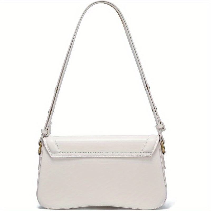 Chic JOLLQUE Crescent Shoulder Bag for Women - Small Faux Leather Crossbody with Golden-Tone Hardware, White & Golden Accents, Zipper Closure, Perfect for Casual or Stylish Outfits, Purse