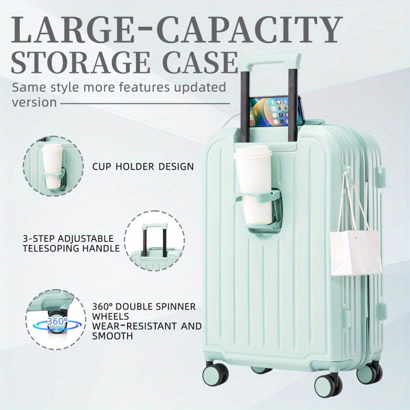 20 24 28 3pcs set in ABS Spinner Wheel Luggage Carry on Suitcase with Cup Holder USB Port Mint Green