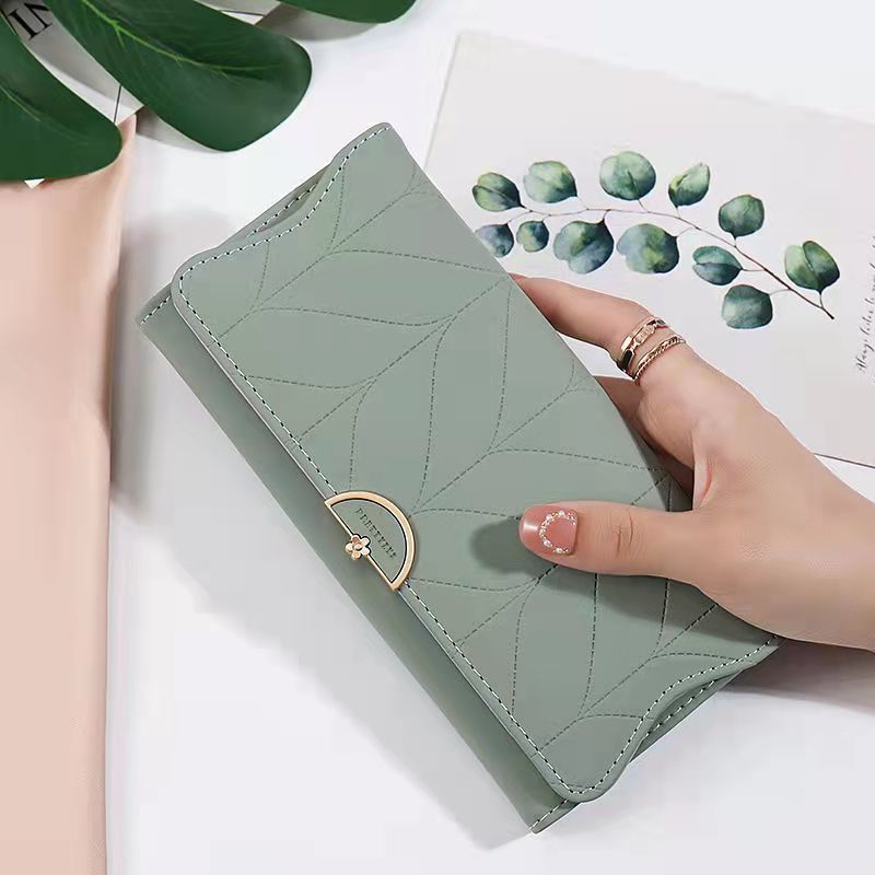 New Fashionable Large Capacity Women'S Long Simple Folded Flower Lady'S Wallet, Synthetic Leather