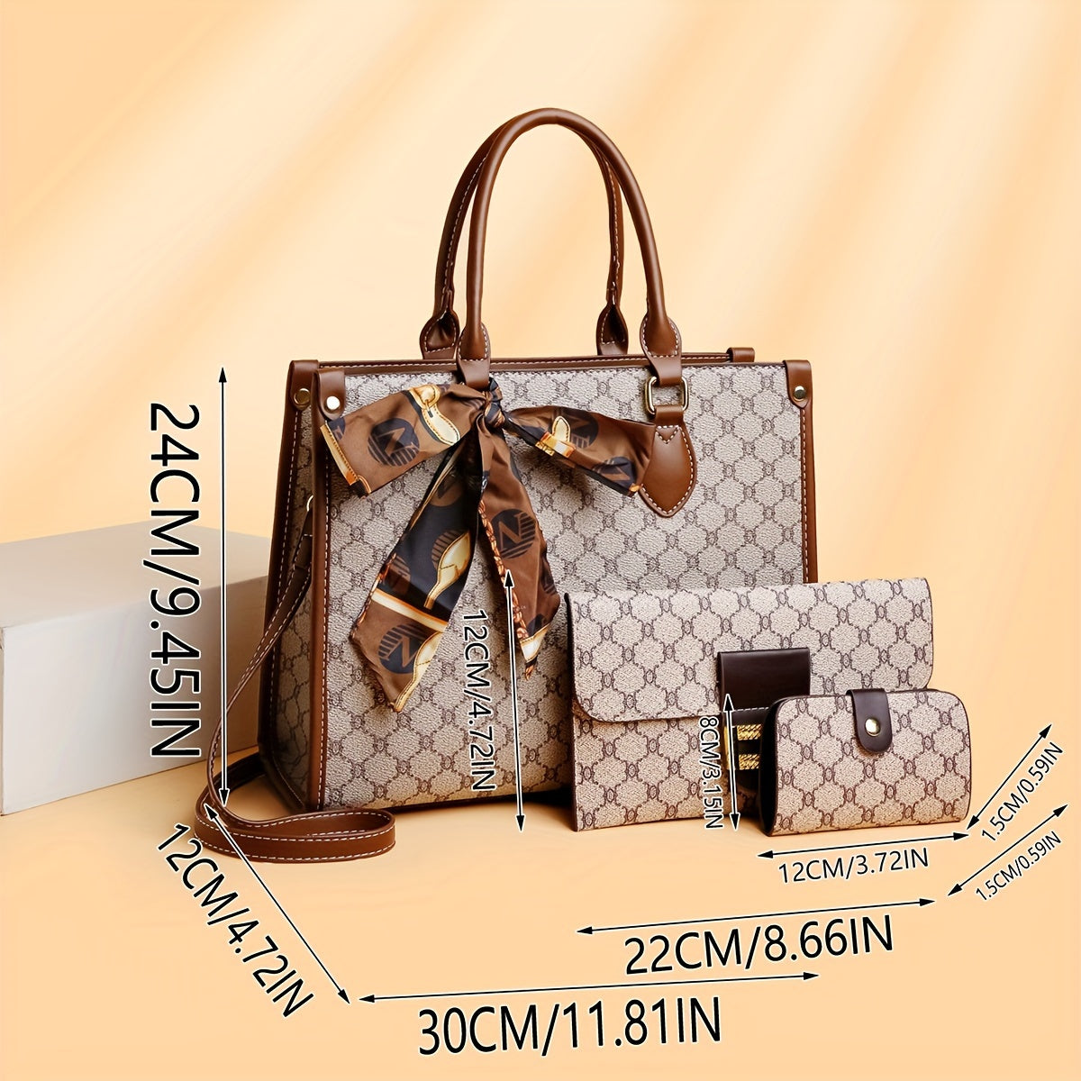 Stylish Large Capacity Tote Bag Three-Piece Set with Handbag and Card Holder for Middle-Aged Women