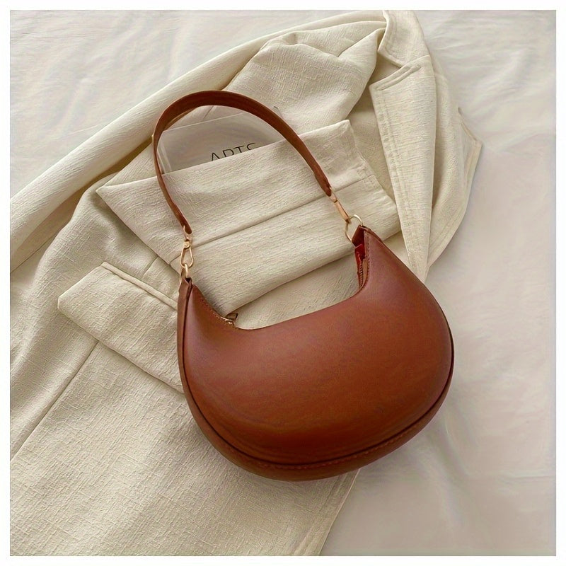 Stylish Retro Half-Moon Women'S Shoulder Bag, Zipper Closure, Fixed Strap, Cream\u002FWhite, Perfect for Daily Commute & Travel, Travel Accessory | Minimalist Design | Bag, Small Crossbody Bag