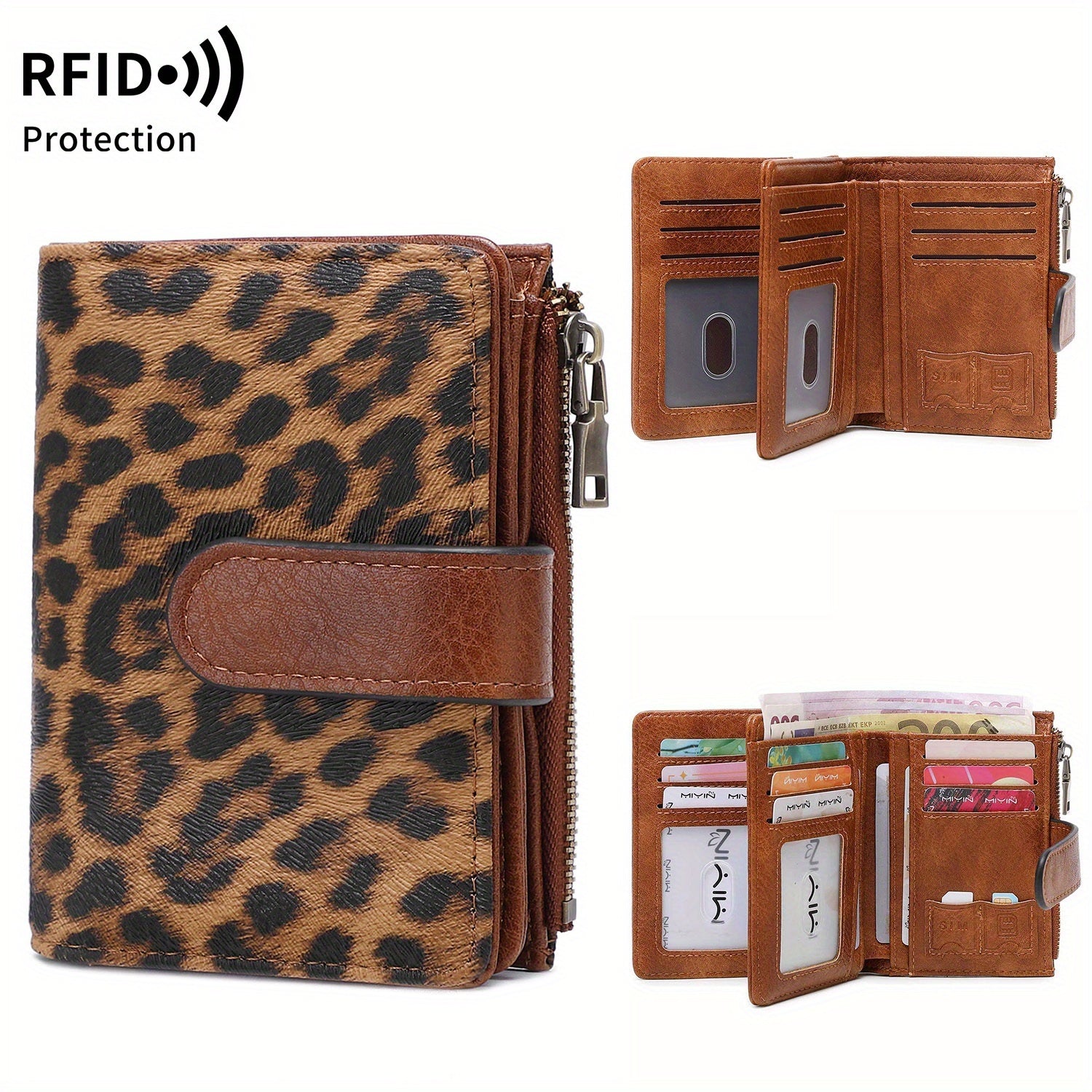 RFID Anti-Theft Wallet Multi-Carat RFID Anti-Theft Wallet - Retro Short Wallet, Solid Color Bifold Coin Purse, Women's Credit Card Holder