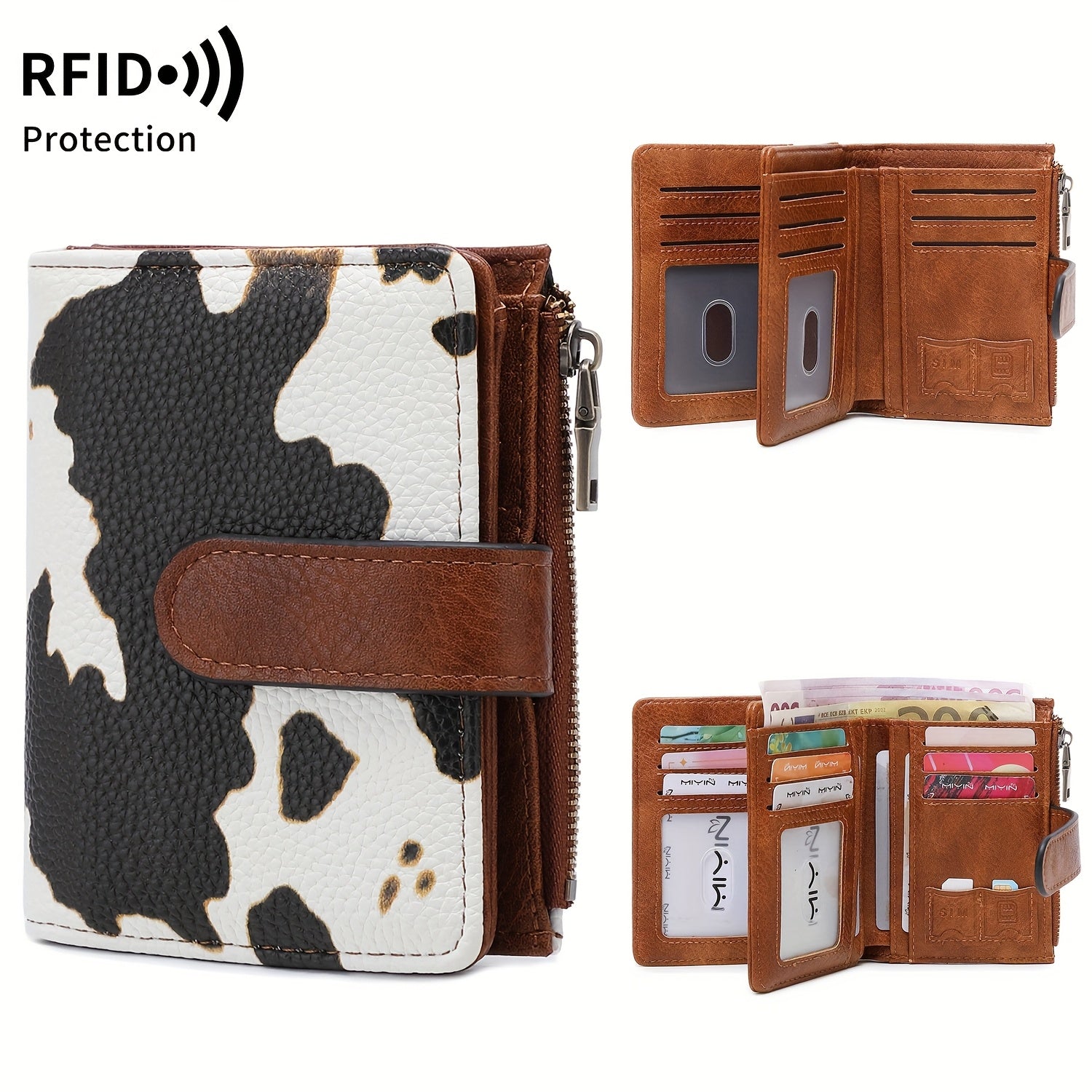 RFID Anti-Theft Wallet Multi-Carat RFID Anti-Theft Wallet - Retro Short Wallet, Solid Color Bifold Coin Purse, Women's Credit Card Holder