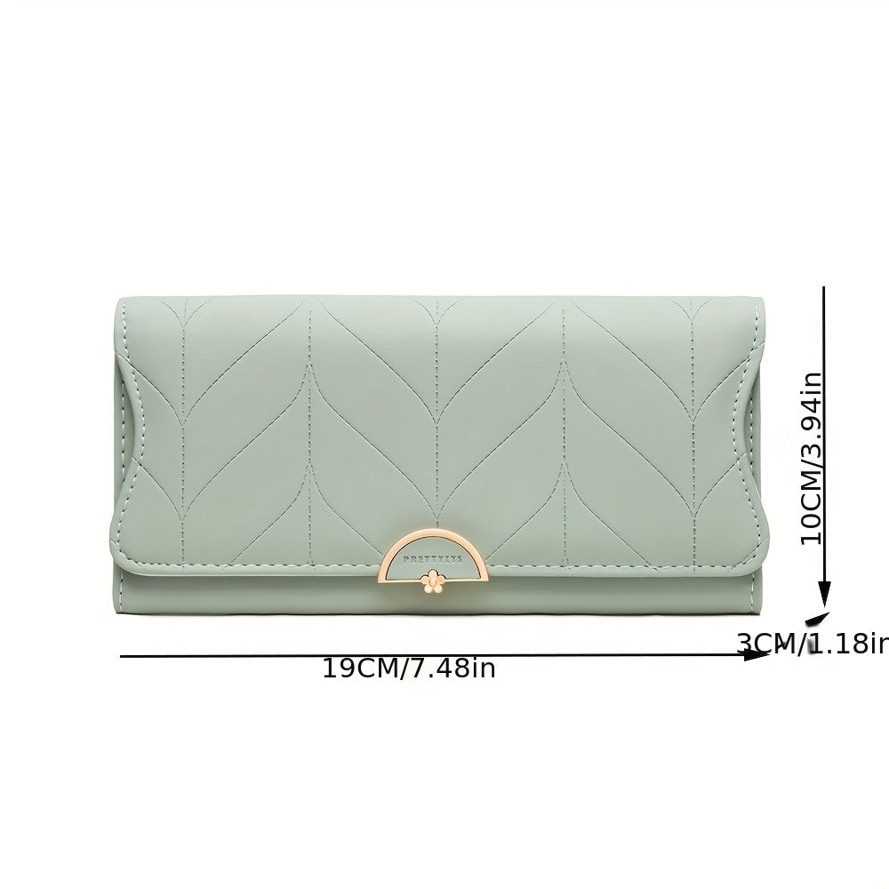 New Fashionable Large Capacity Women'S Long Simple Folded Flower Lady'S Wallet, Synthetic Leather