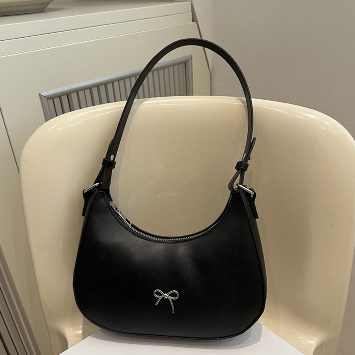 Stylish Shoulder Bag Stylish Black Women's Shoulder Bag | Sleek Crescent Design, Adjustable Strap, Metallic Accents, Perfect for Work, Casual Outings, and Holiday Gifts, Daily Shoulder Bag, Versatile Fashion