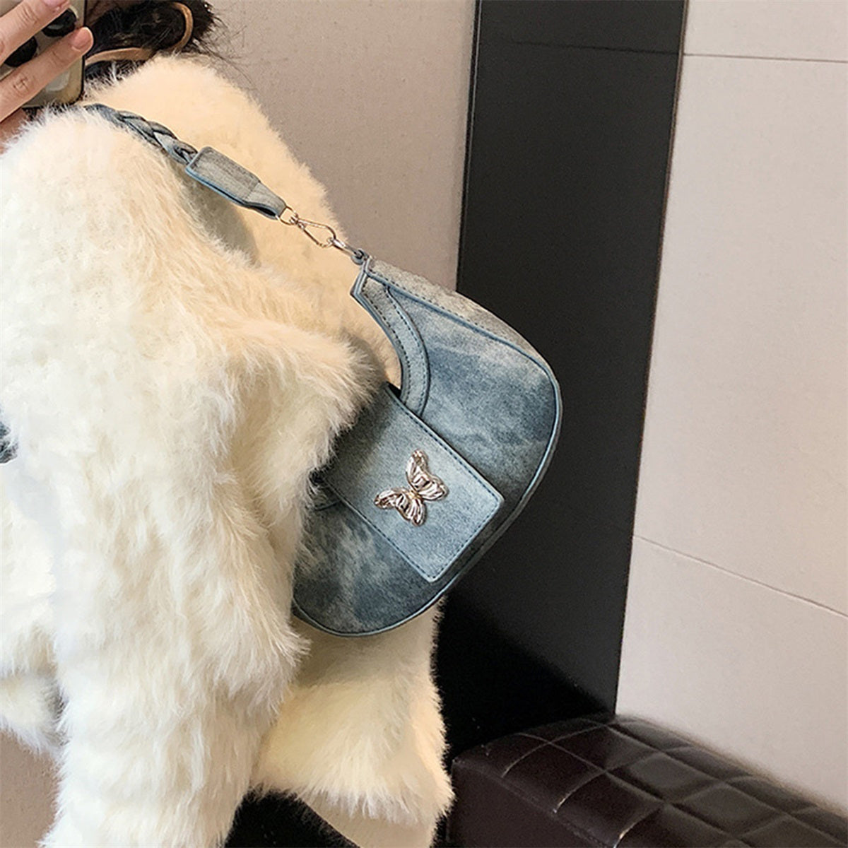 Butterfly Crescent Bags for Women Trendy Shoulder Purse Small Crossbody Bag for Office Travel Party