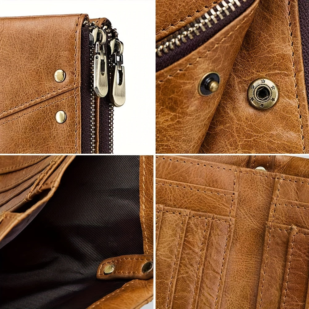 Large Capacity HUMERPAUL Women's Genuine Leather Bifold Wallet with Zipper Pocket, Snap Closure, Polyester Lined, Dry Clean, No Printing, Edge Painted, Casual Style Clutch