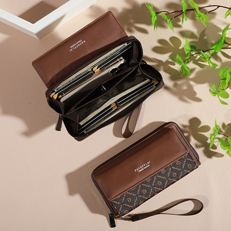 Double-Layer Classic PU Women's Wallet | Long | PU | Double-Layer Design, Zipper Closure, Zip Pocket, Photo Separation Layer | Women | Continental | Color-Block