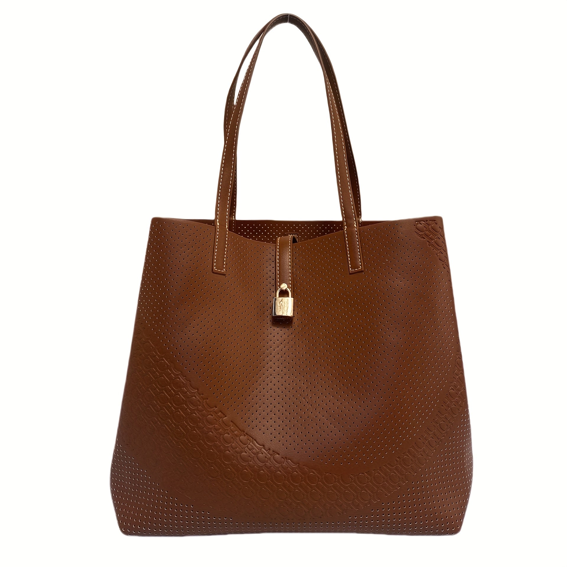 Women's Large Tote Bag - Retro Handbag with Magnetic Closure, Spacious Structured Design & PVC Lining, Beige & Golden-Tone Accents, Durable Versatile Shoulder Bag for Everyday Use