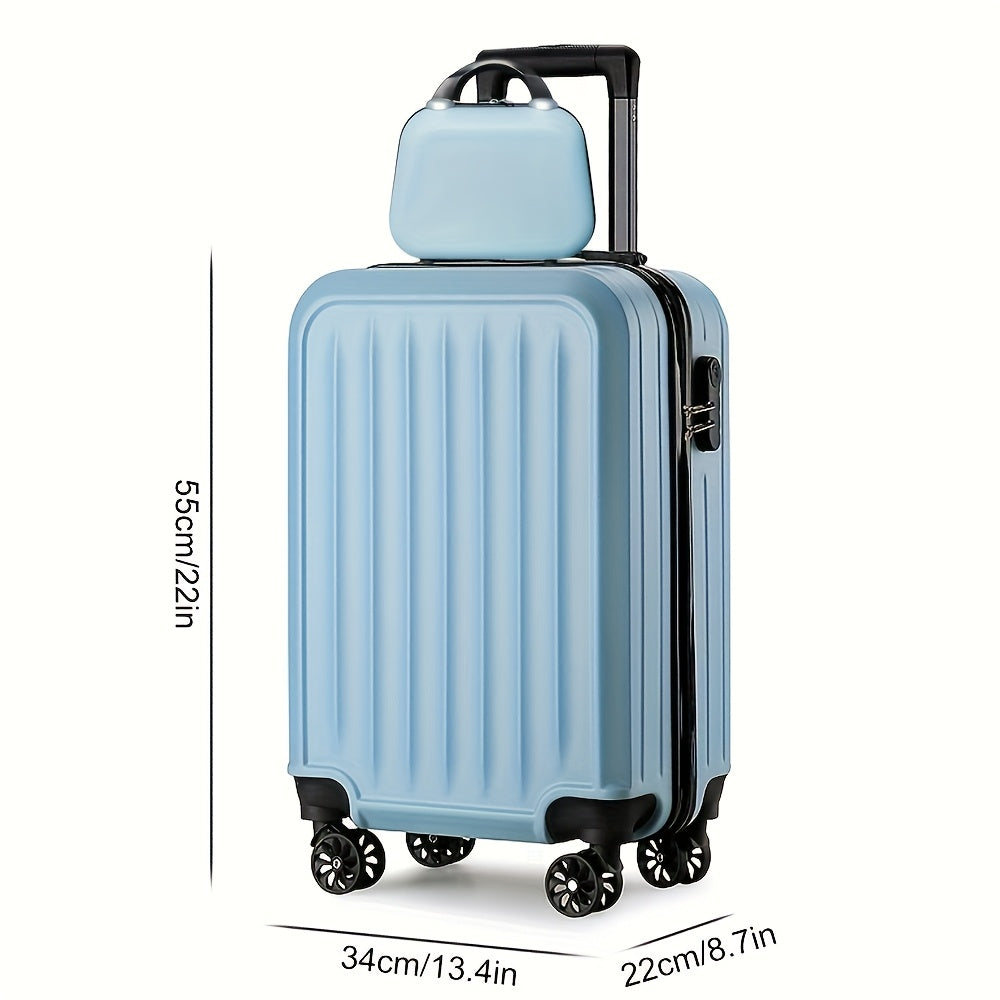 2pcs 14+20 Inch Minimalist Solid Color Luggage Case Set, Multi Colors Hard Shell Zipper Trolley Case With Wheels And Square Small Makeup Handbag For Travel\u002FHome Storage