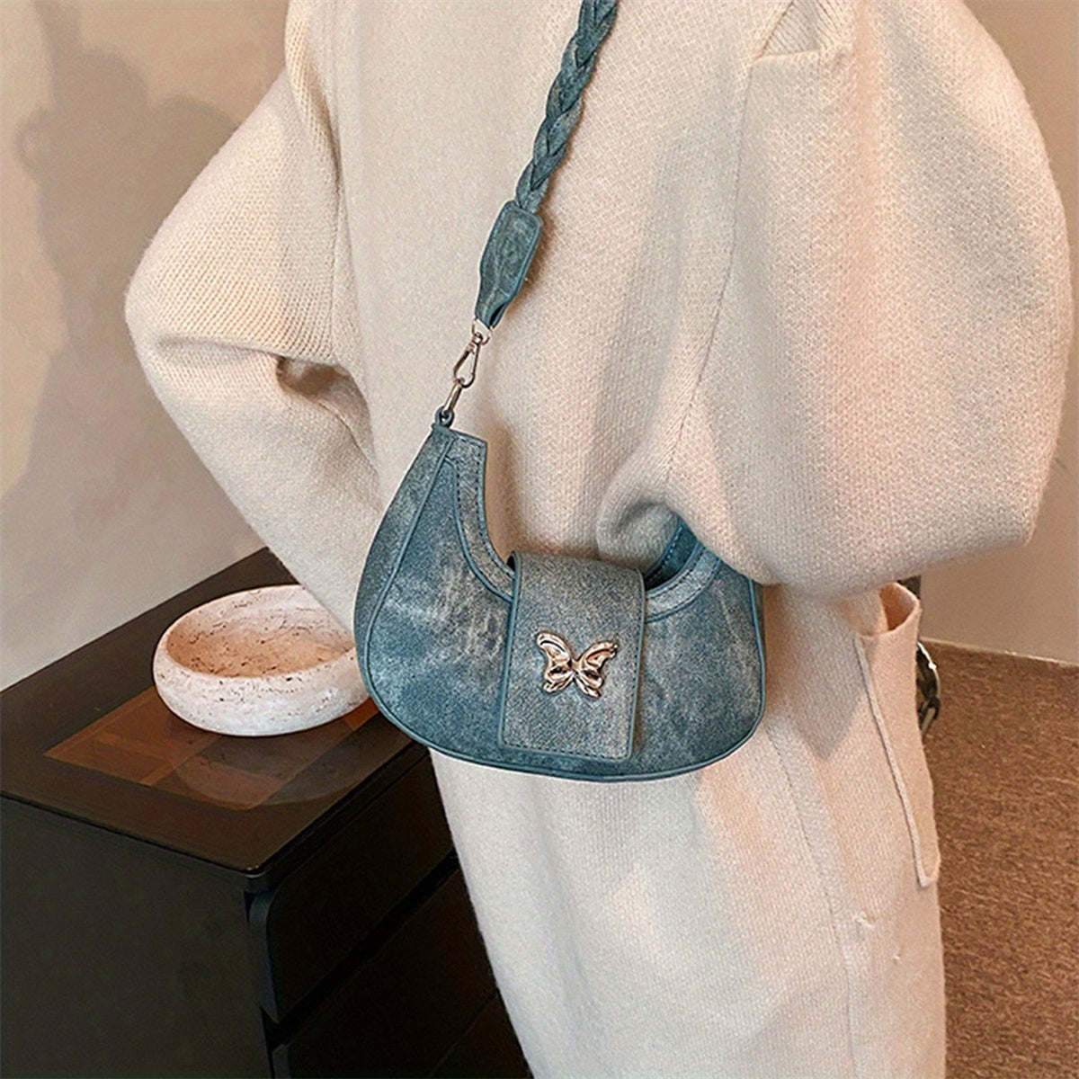 Butterfly Crescent Bags for Women Trendy Shoulder Purse Small Crossbody Bag for Office Travel Party