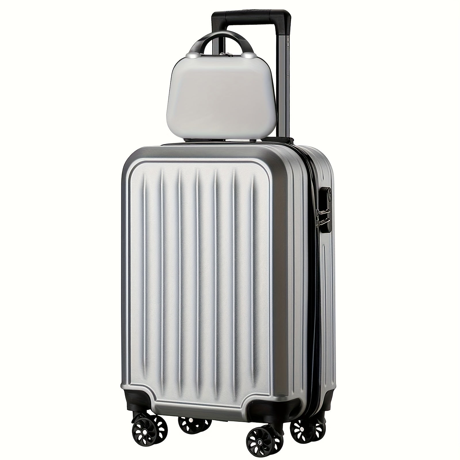 2pcs 14+20 Inch Minimalist Solid Color Luggage Case Set, Multi Colors Hard Shell Zipper Trolley Case With Wheels And Square Small Makeup Handbag For Travel\u002FHome Storage