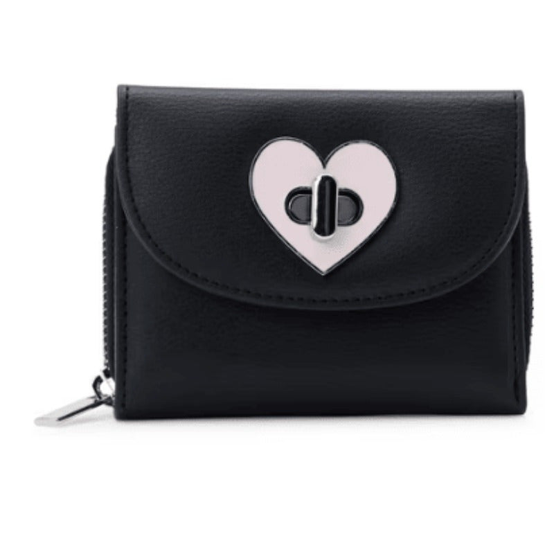No Boundaries Women's Zip Around Turn Lock Flap Wallet Black