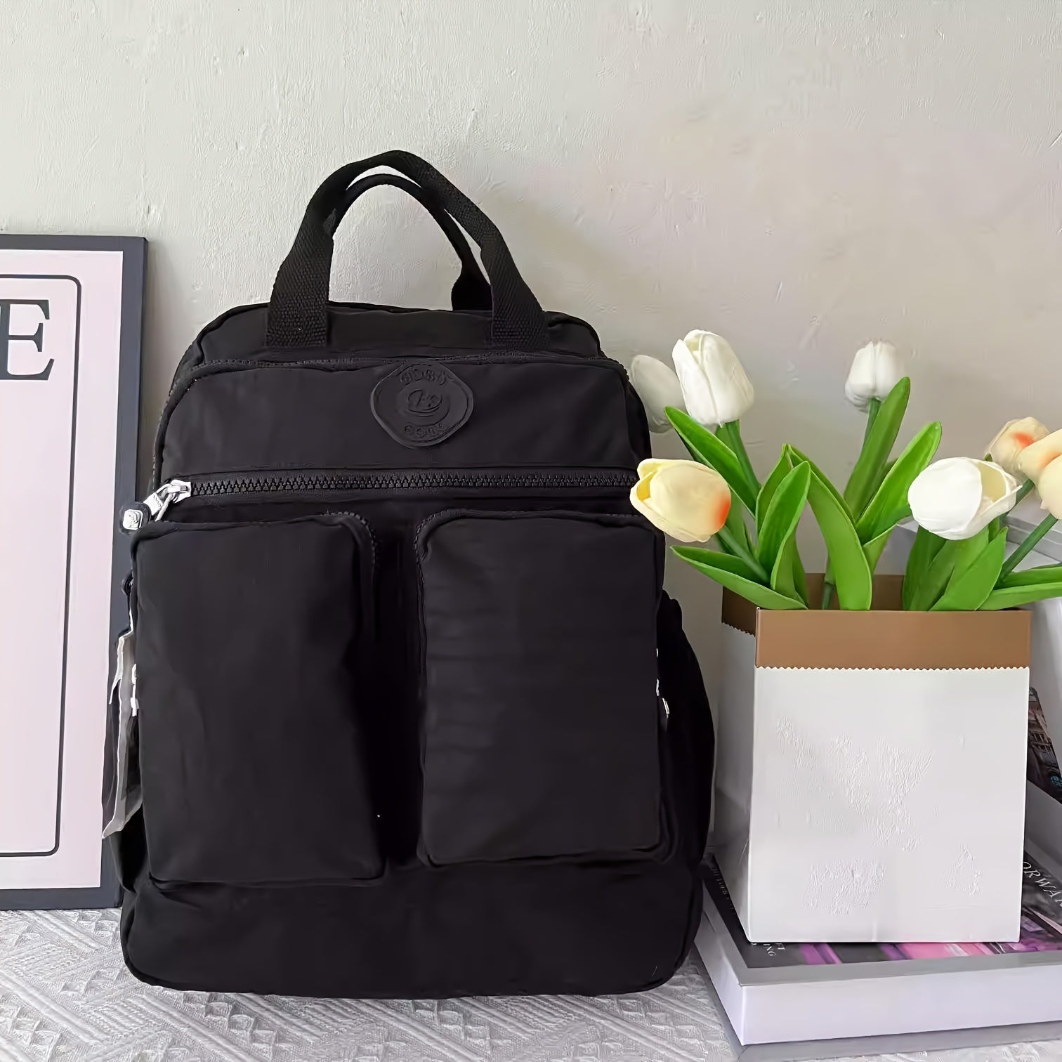 Durable Backpack Durable Double-Backpack for Women | BO Upgrade Fabric & Color, Lightweight Casual College Style, Soft Handle Solid Color Travel Backpack, Personality Color Large Capacity Bag