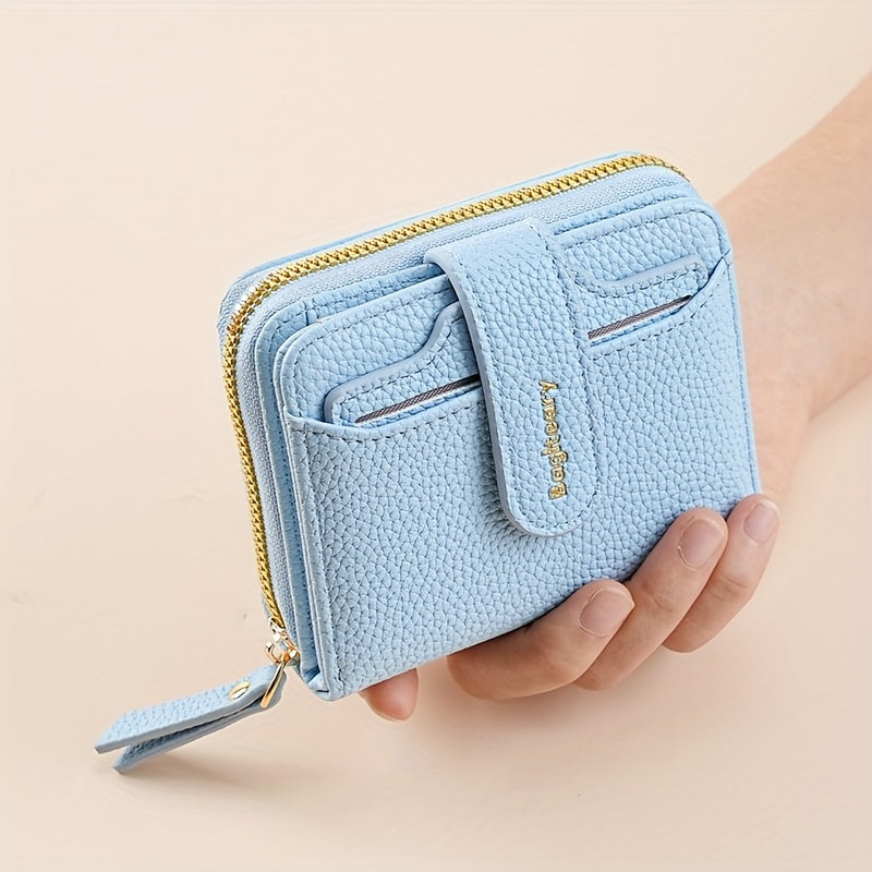 New Style Solid Color Wallet with Lychee Texture, Multiple Card Slots, Small Women'S Bag, Thickened Korean Version, Fashionable And Compact Coin Purse for Women.