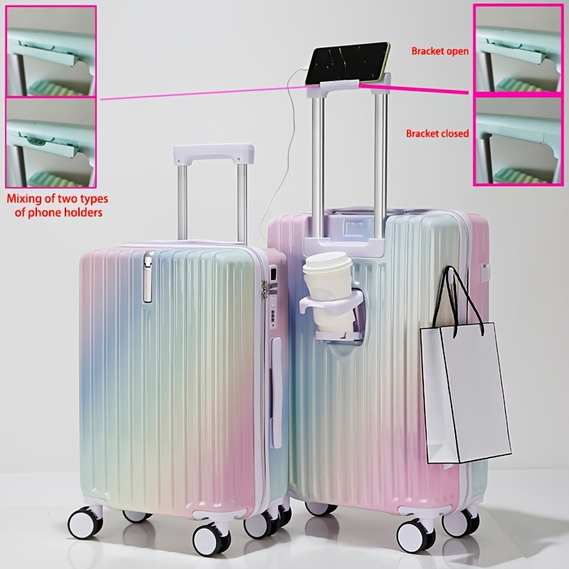 20-Inch Lightweight ABS+PC Gradient Color Travel Suitcase with USB Charging Port, TSA Lock, Cup Holder & Phone Stand for Men and Women