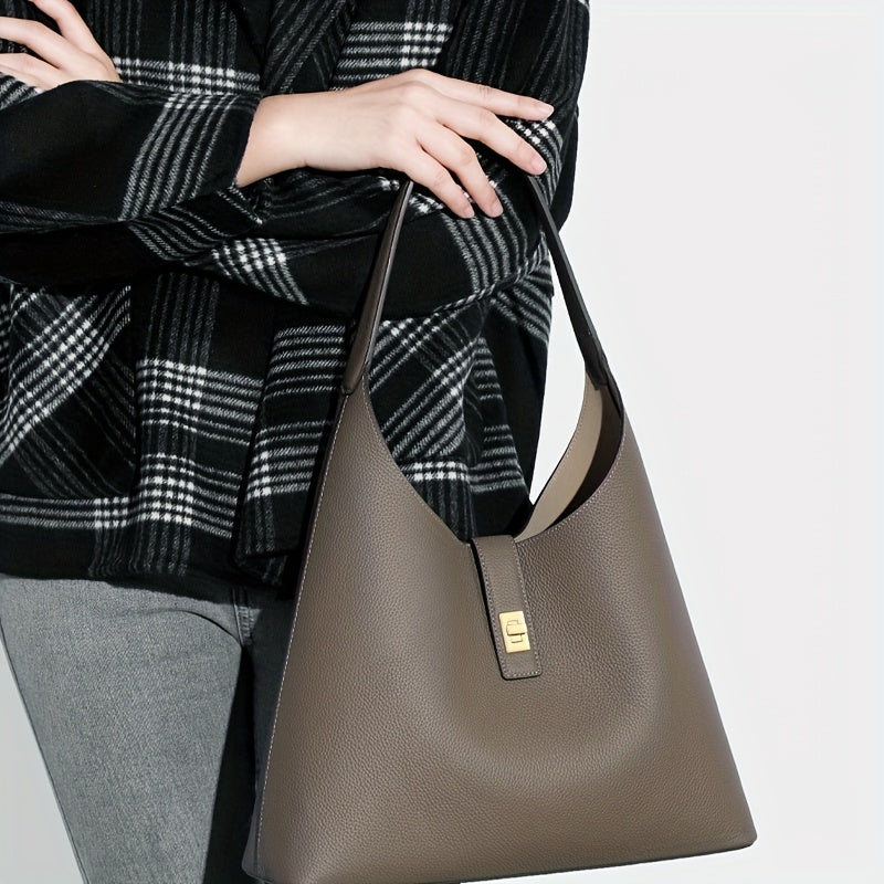 Sadi Black Leather Tote Bag with Buckle Closure - Durable, Versatile Shoulder & Crossbody Bag for Women, Everyday Tote Bag|Minimalist Design|Sturdy Handles