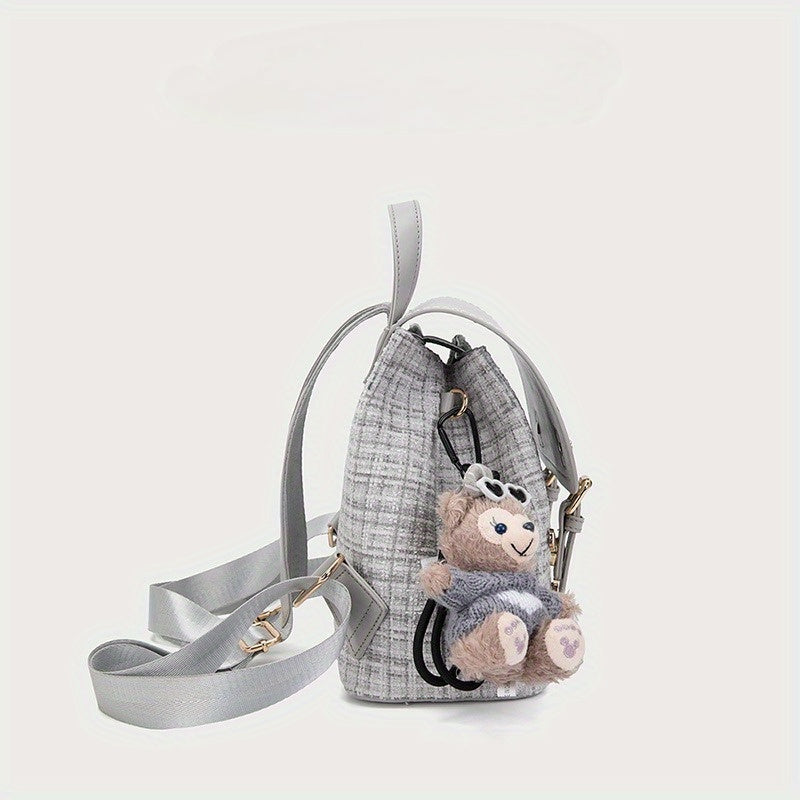 Chic Vintage Plaid Backpack for Women - Large Capacity, Adjustable Straps, Golden-Tone Hardware, Textured Finish, Perfect for, Travel & Everyday Use, Casual Backpack | Elegant Backpack | Textured Finish Bag