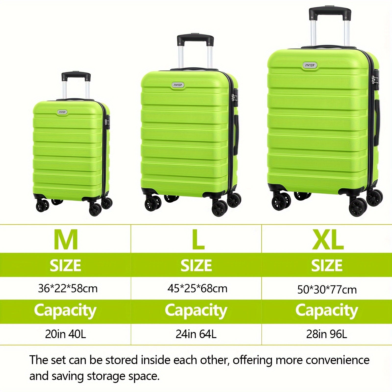 Luggage Sets 3 Piece Hardshell Suitcase Set Lightweight Travel Suitcases With 4 Double Spinner Wheels TSA Lock PC ABS
