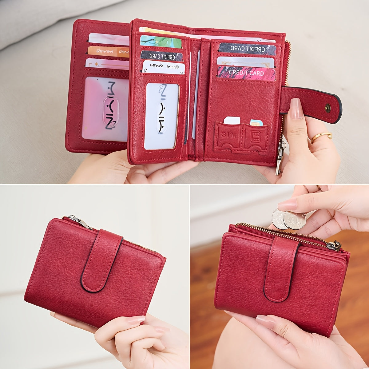 RFID Anti-Theft Wallet Multi-Carat RFID Anti-Theft Wallet - Retro Short Wallet, Solid Color Bifold Coin Purse, Women's Credit Card Holder