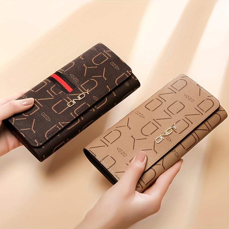 ONDY Original Fashion Women'S Long Wallet, Classic Coffee Can Hold Mobile Phone Large Capacity Portable Handheld Coin Wallet, Suitable for Four Seasons Flip-Top Small Bag for Office Workers