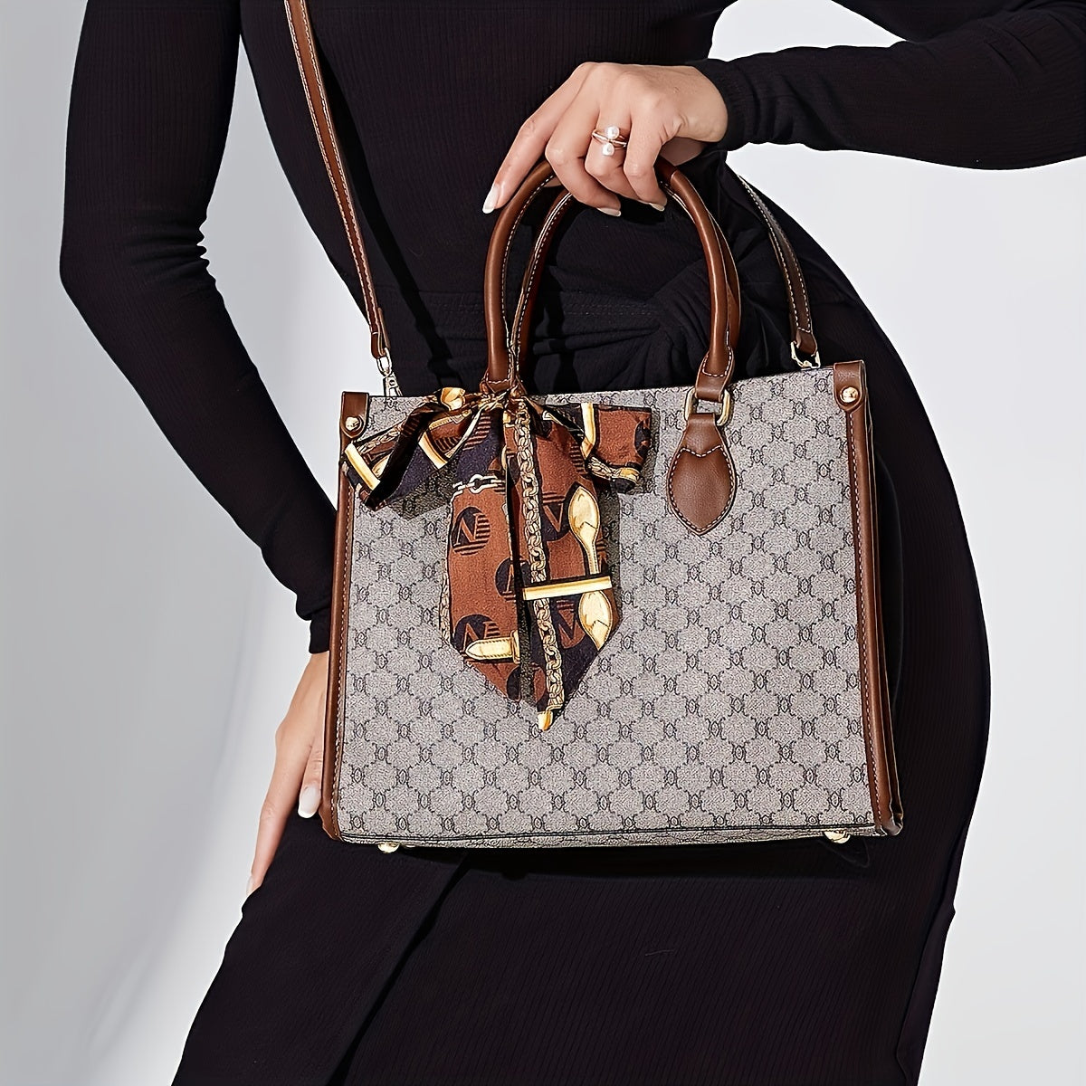 Stylish Large Capacity Tote Bag Three-Piece Set with Handbag and Card Holder for Middle-Aged Women