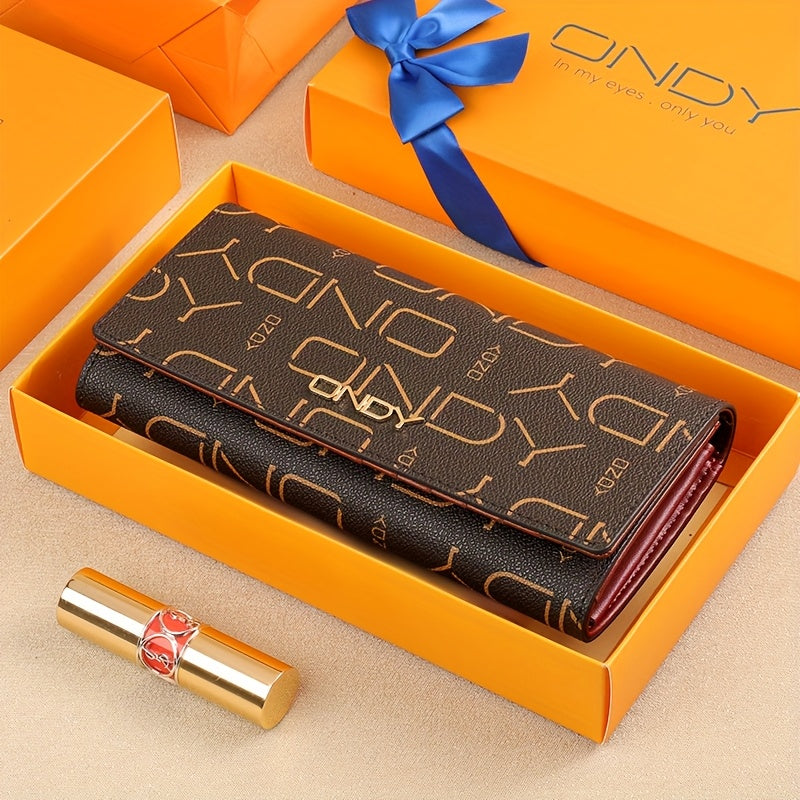 ONDY Original Fashion Women'S Long Wallet, Classic Coffee Can Hold Mobile Phone Large Capacity Portable Handheld Coin Wallet, Suitable for Four Seasons Flip-Top Small Bag for Office Workers