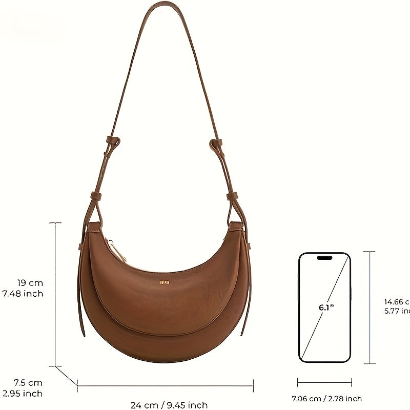 Women'S Crescent Moon Saddle Bag - Unique Design Shoulder Crossbody Purse with Zipper Closure, Polyester Lined, Edge Painted, Perfect for Daily Commute or Casual Wear (White), Small Crossbody Bag