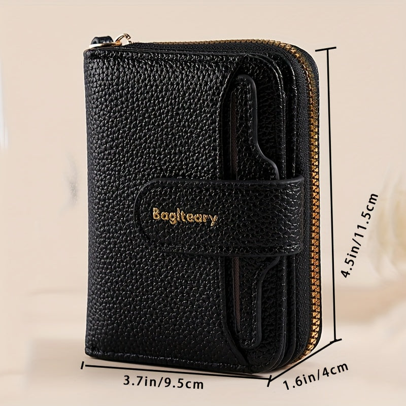 New Style Solid Color Wallet with Lychee Texture, Multiple Card Slots, Small Women'S Bag, Thickened Korean Version, Fashionable And Compact Coin Purse for Women.