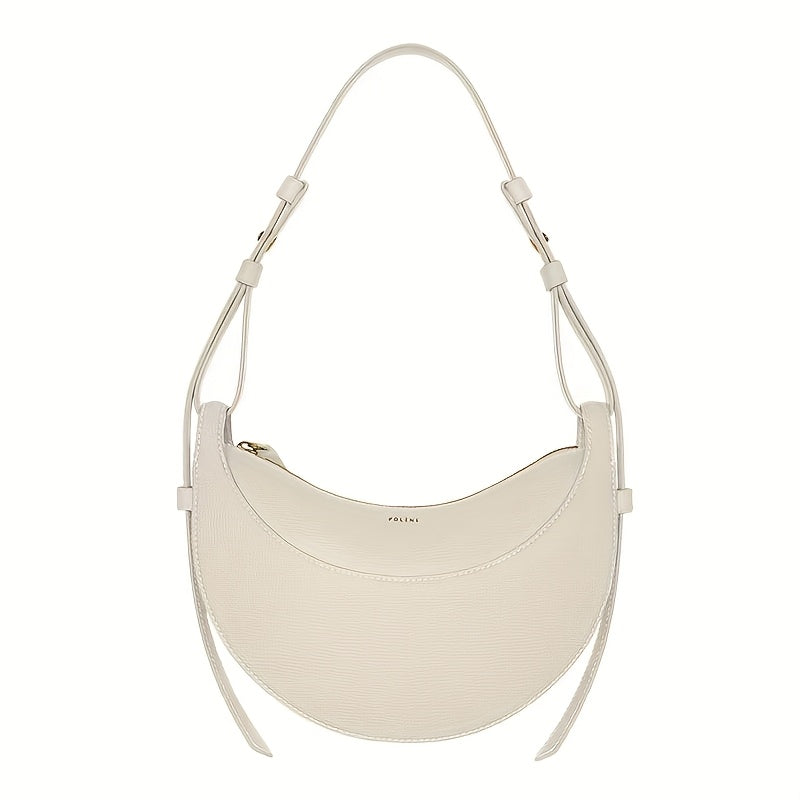 2025 New Crescent Saddle Bag - Niche Design Women's Crossbody Bag with Adjustable Strap, Zipper Closure & Polyester Lining, Available in White\u002FBrown\u002FBlack, Suitable for Casual and Formal Occasions, Smooth Texture Handbag