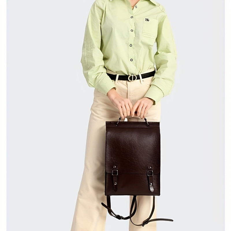 Women'S Genuine Leather Backpack - Large Capacity, Removable Shoulder Strap, Zipper Closure, Retro Preppy Style, Coffee Brown, Ideal for & Commuting, Casual Backpack | Retro Preppy Style | Genuine Leather Bag