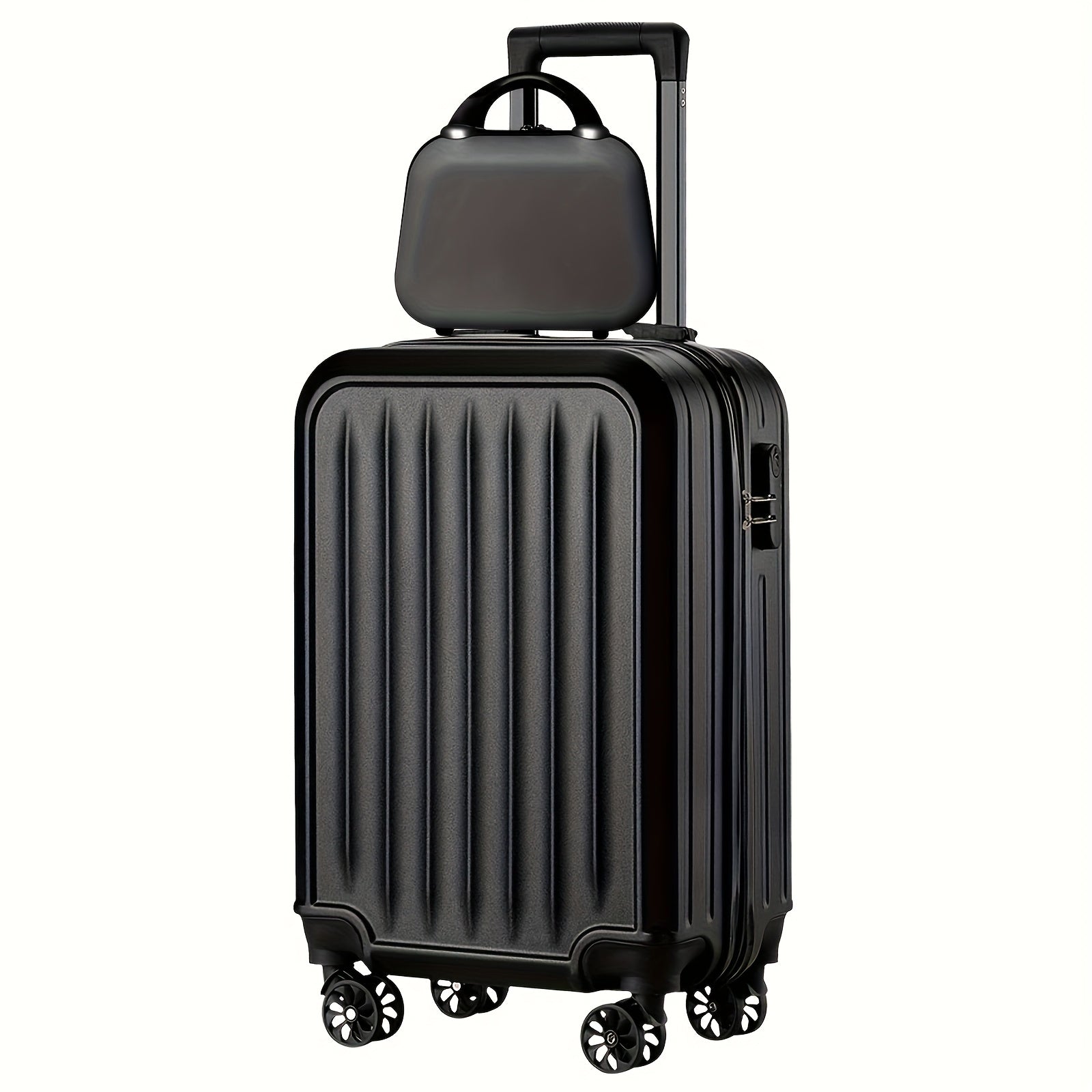 2pcs 14+20 Inch Minimalist Solid Color Luggage Case Set, Multi Colors Hard Shell Zipper Trolley Case With Wheels And Square Small Makeup Handbag For Travel\u002FHome Storage